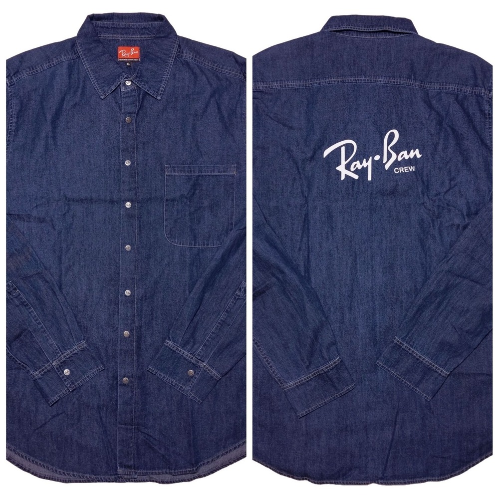 RAY BAN Crew Long Sleeve Denim Shirt Blue‎ Men's XL
